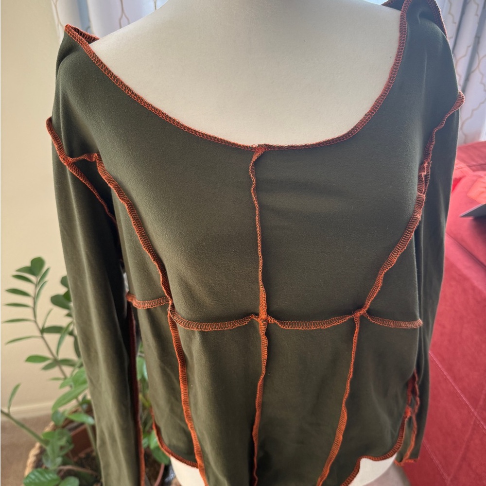 Love J Olive Top with Orange Accents